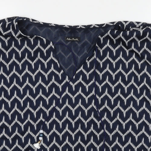 Pilar Prieto Womens Black Geometric Polyester Basic T-Shirt Size L Round Neck