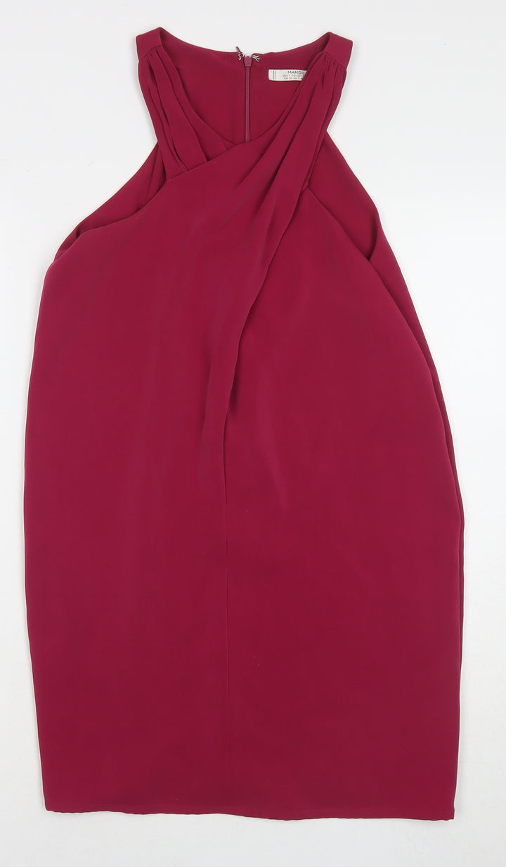 Mango Womens Red Polyester A-Line Size XS V-Neck Zip