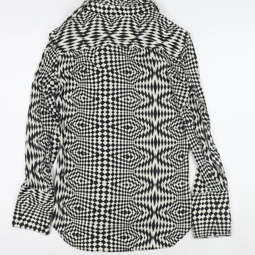 Zara Womens White Geometric Polyester Basic Button-Up Size M Collared