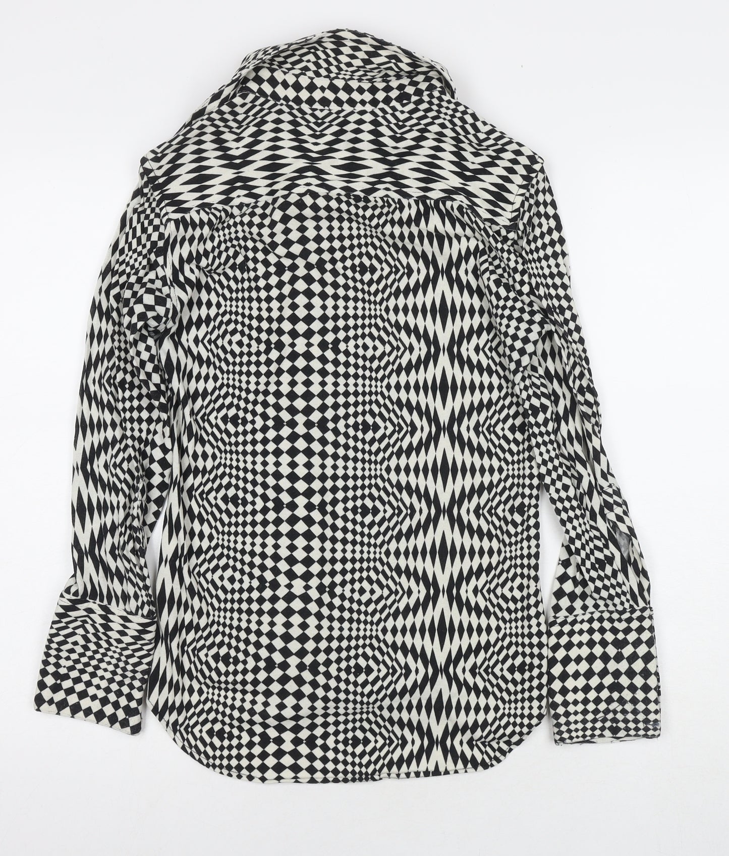 Zara Womens White Geometric Polyester Basic Button-Up Size M Collared