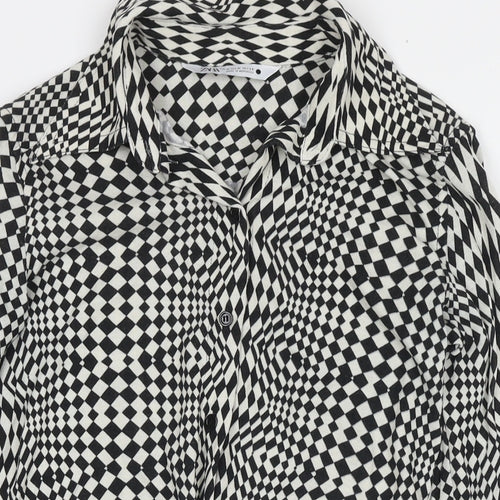 Zara Womens White Geometric Polyester Basic Button-Up Size M Collared