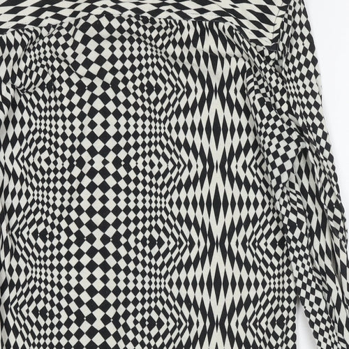 Zara Womens White Geometric Polyester Basic Button-Up Size M Collared