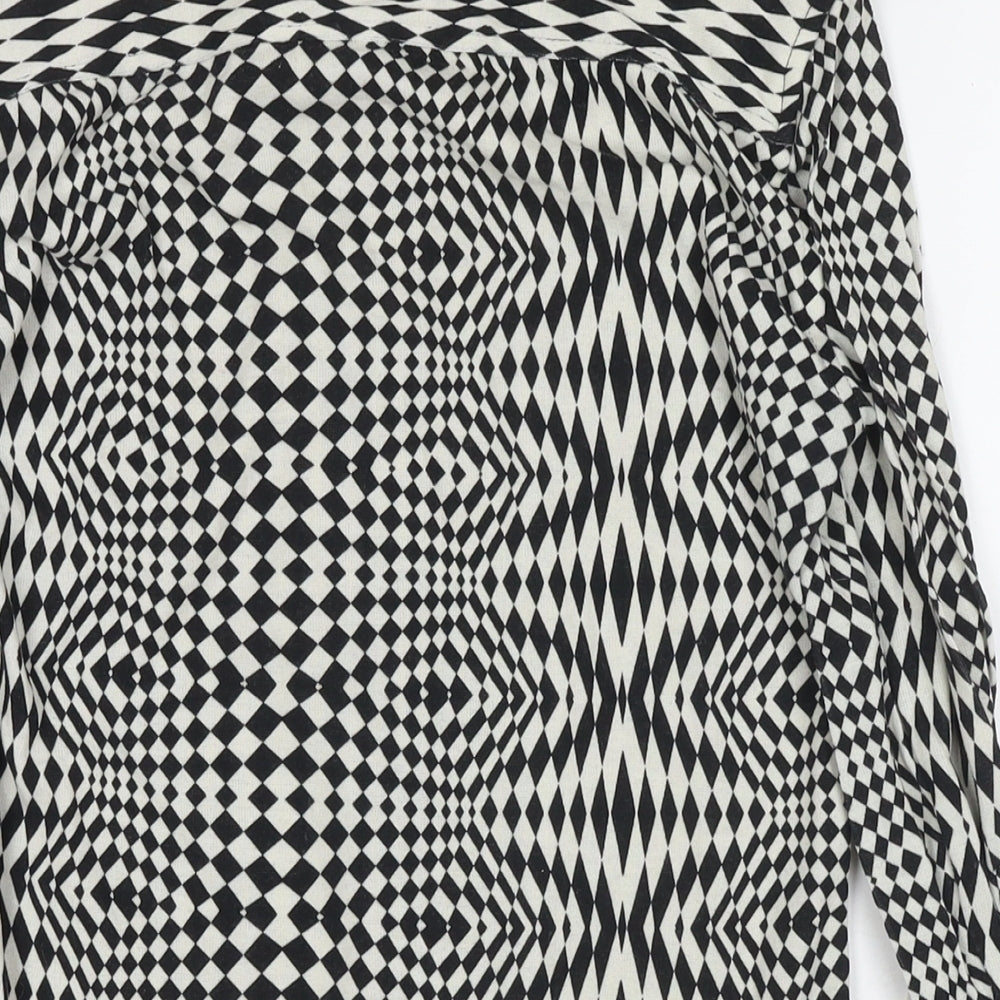 Zara Womens White Geometric Polyester Basic Button-Up Size M Collared