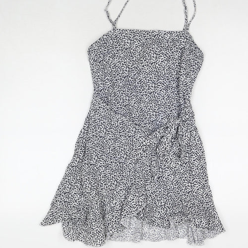 Rumor Womens White Animal Print Polyester Tank Dress Size 8 Square Neck Zip - Leopard Print