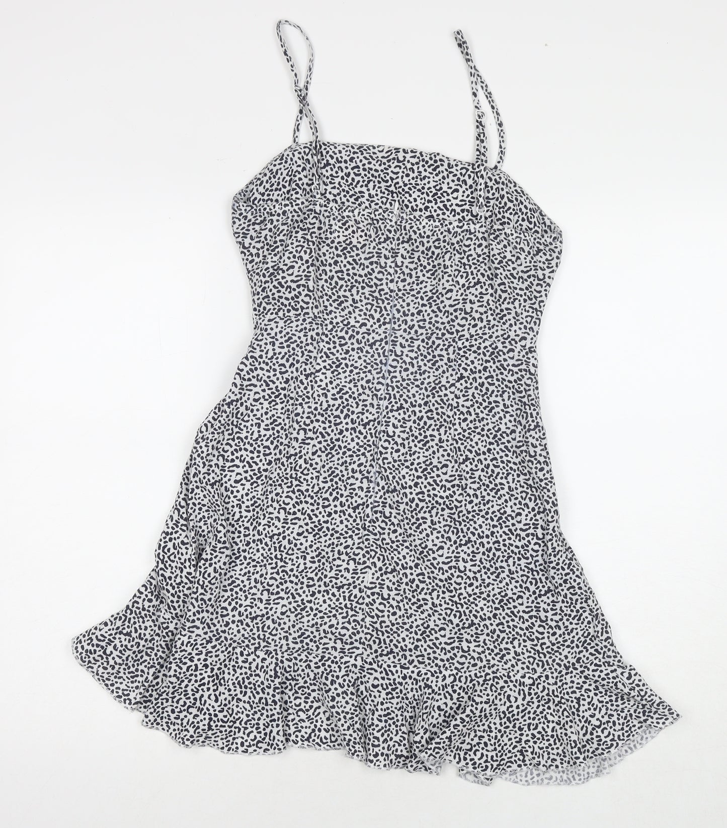 Rumor Womens White Animal Print Polyester Tank Dress Size 8 Square Neck Zip - Leopard Print