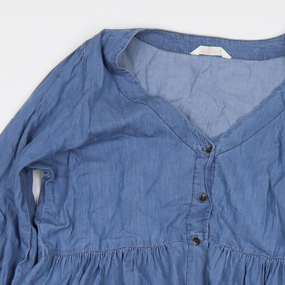 John Lewis Womens Blue Cotton Maxi Size 14 Round Neck Button