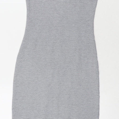 Zara Womens Grey Striped Polyester Bodycon Size S Scoop Neck Pullover