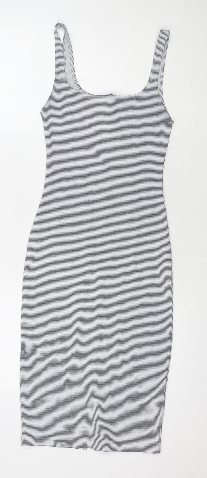 Zara Womens Grey Striped Polyester Bodycon Size S Scoop Neck Pullover
