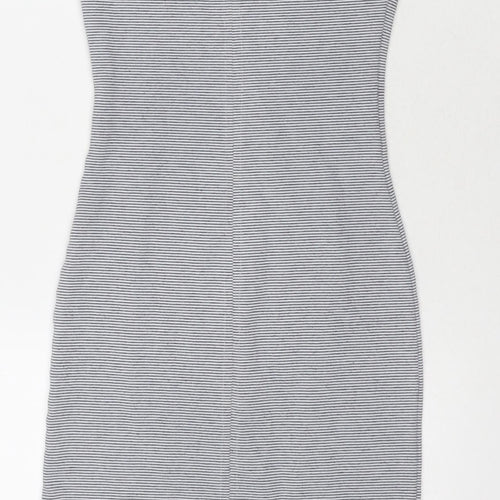 Zara Womens Grey Striped Polyester Bodycon Size S Scoop Neck Pullover