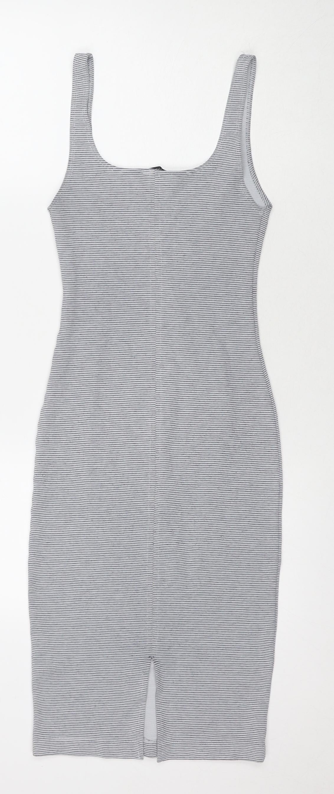 Zara Womens Grey Striped Polyester Bodycon Size S Scoop Neck Pullover
