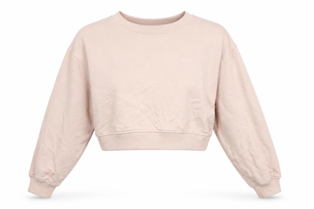 Front view of Divided by H&M women’s beige cotton pullover sweatshirt, size S, pullover - smile