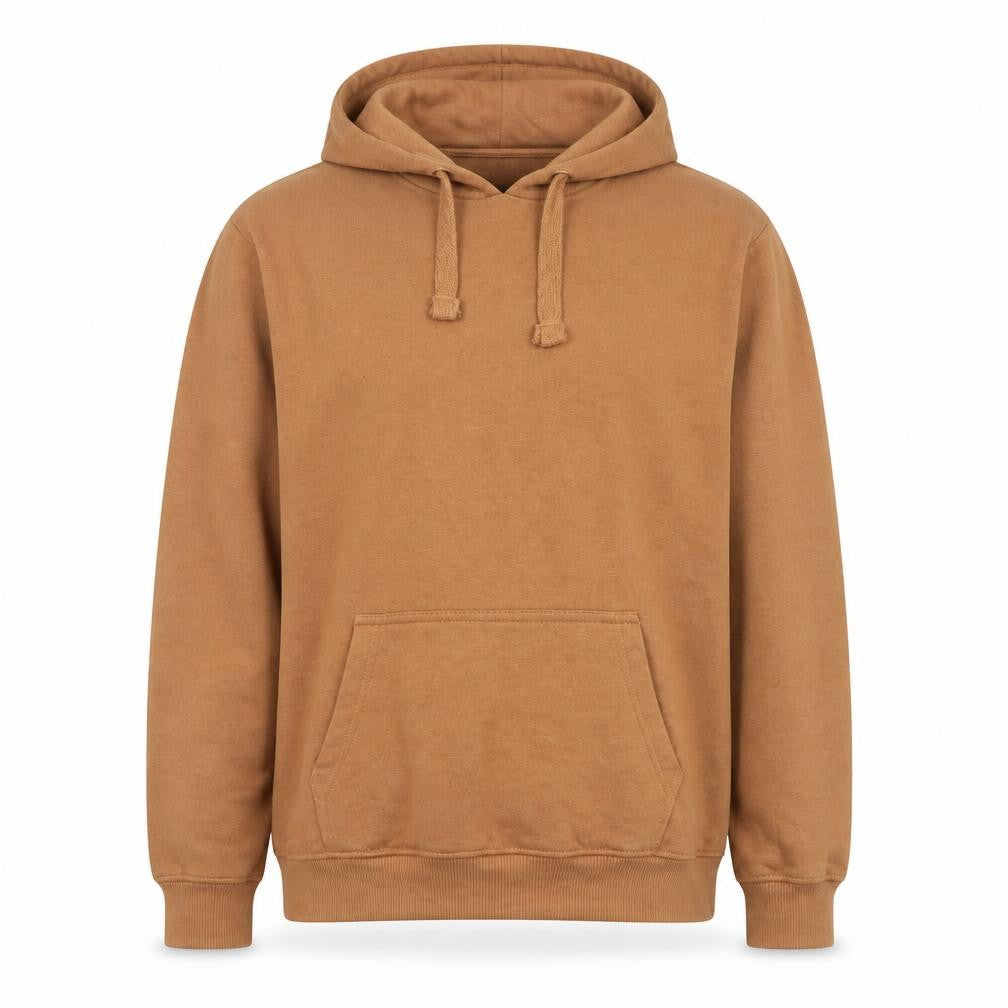 Front view of Boohoo women’s brown polyester pullover hoodie, size M, pullover -, size M/l