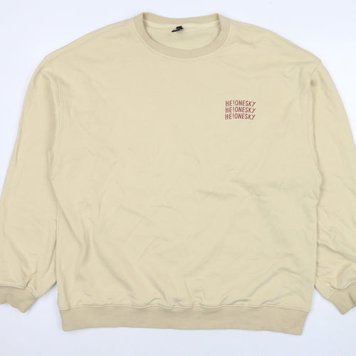 Cattee Mens Beige Cotton Pullover Sweatshirt Size L - He One Sky