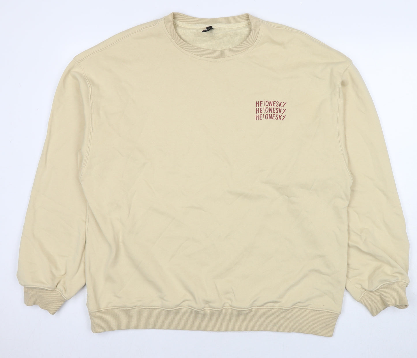 Cattee Mens Beige Cotton Pullover Sweatshirt Size L - He One Sky