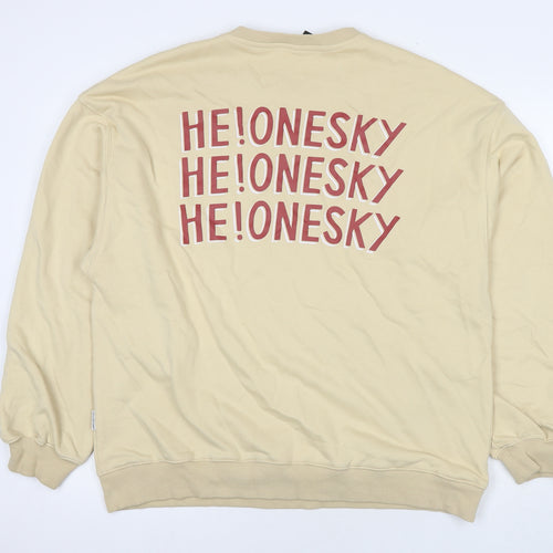 Cattee Mens Beige Cotton Pullover Sweatshirt Size L - He One Sky