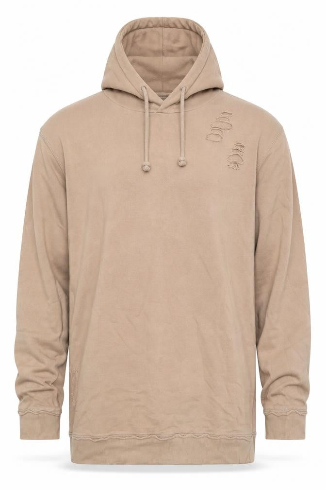 Topman Mens Beige Cotton Pullover Hoodie Size M - Ripped Detail
