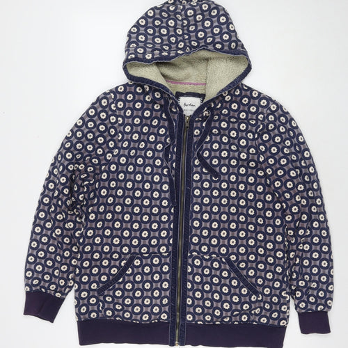 Boden Womens Blue Geometric Cotton Full Zip Hoodie Size 16 Zip