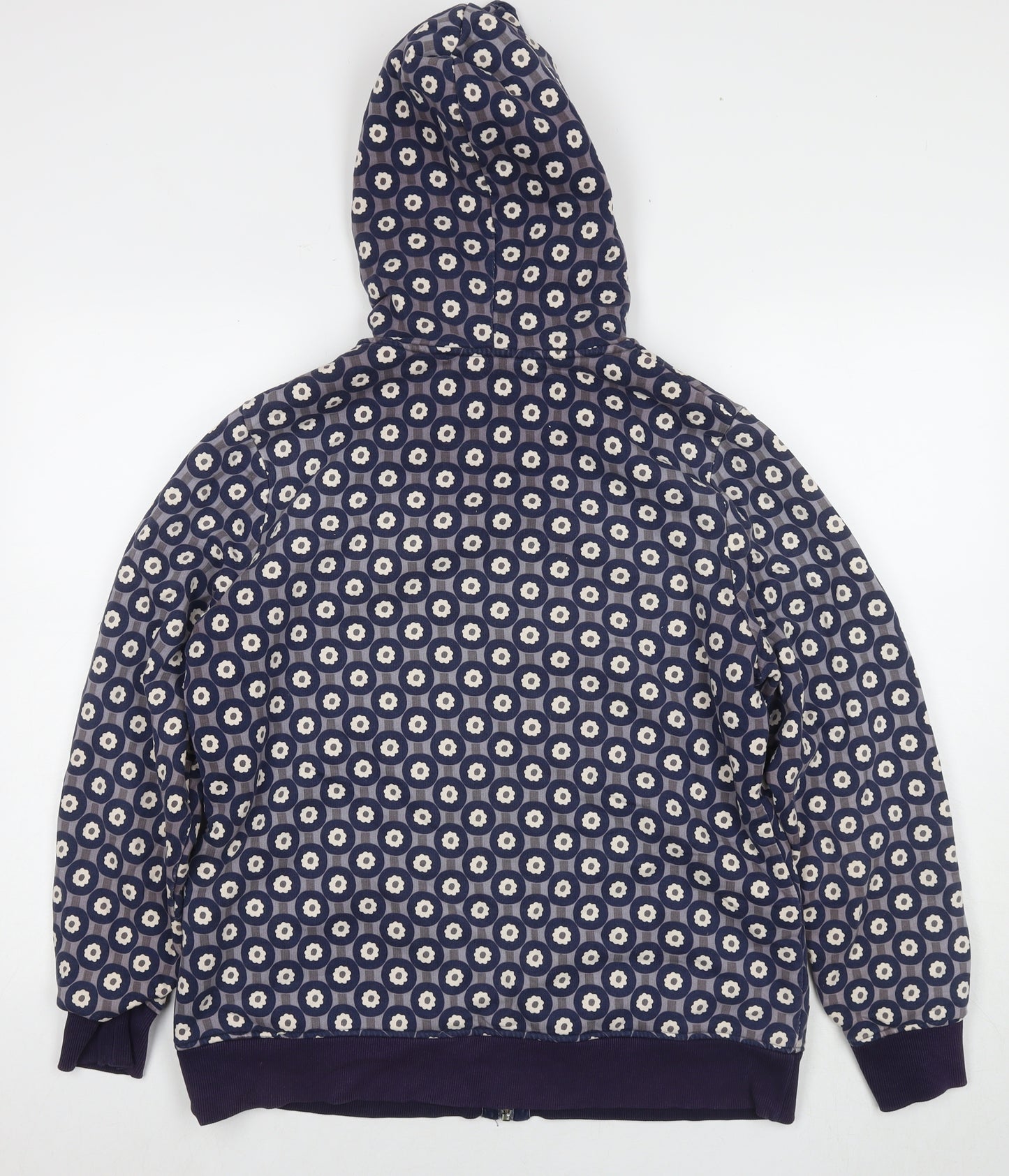 Boden Womens Blue Geometric Cotton Full Zip Hoodie Size 16 Zip