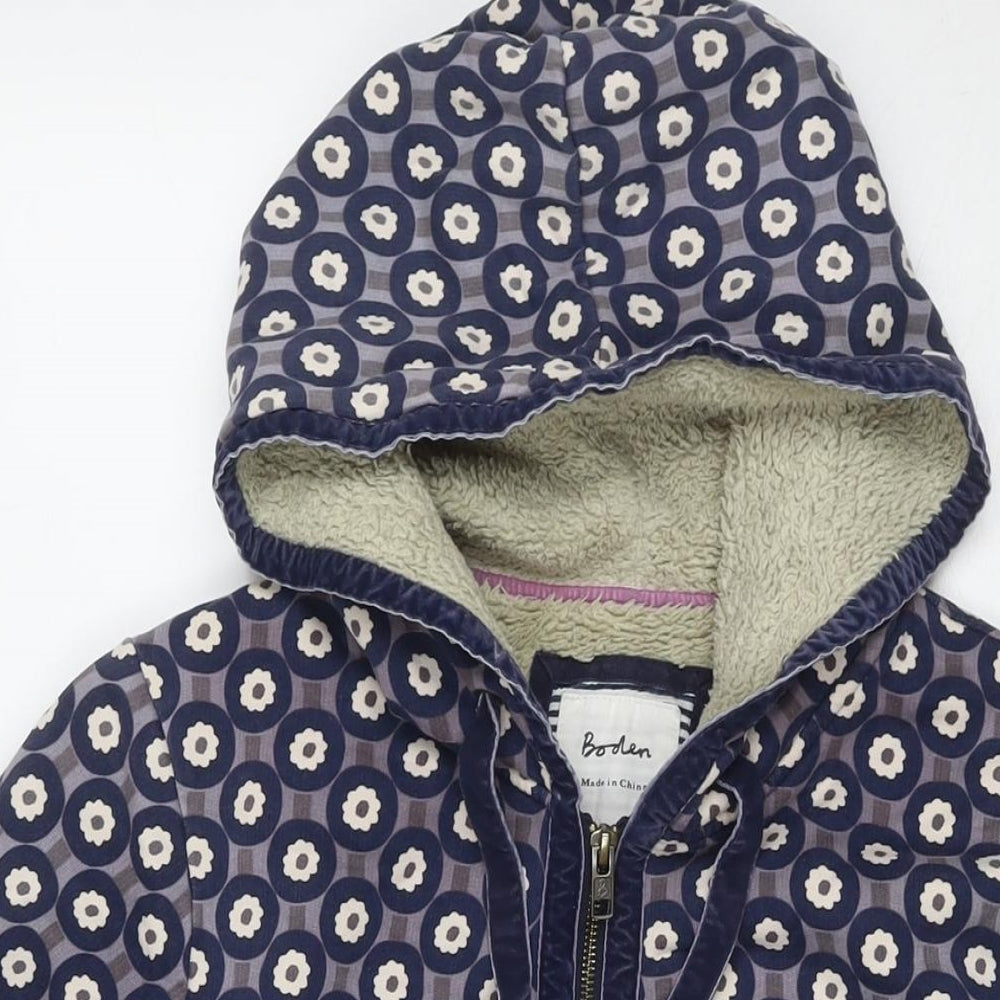 Boden Womens Blue Geometric Cotton Full Zip Hoodie Size 16 Zip