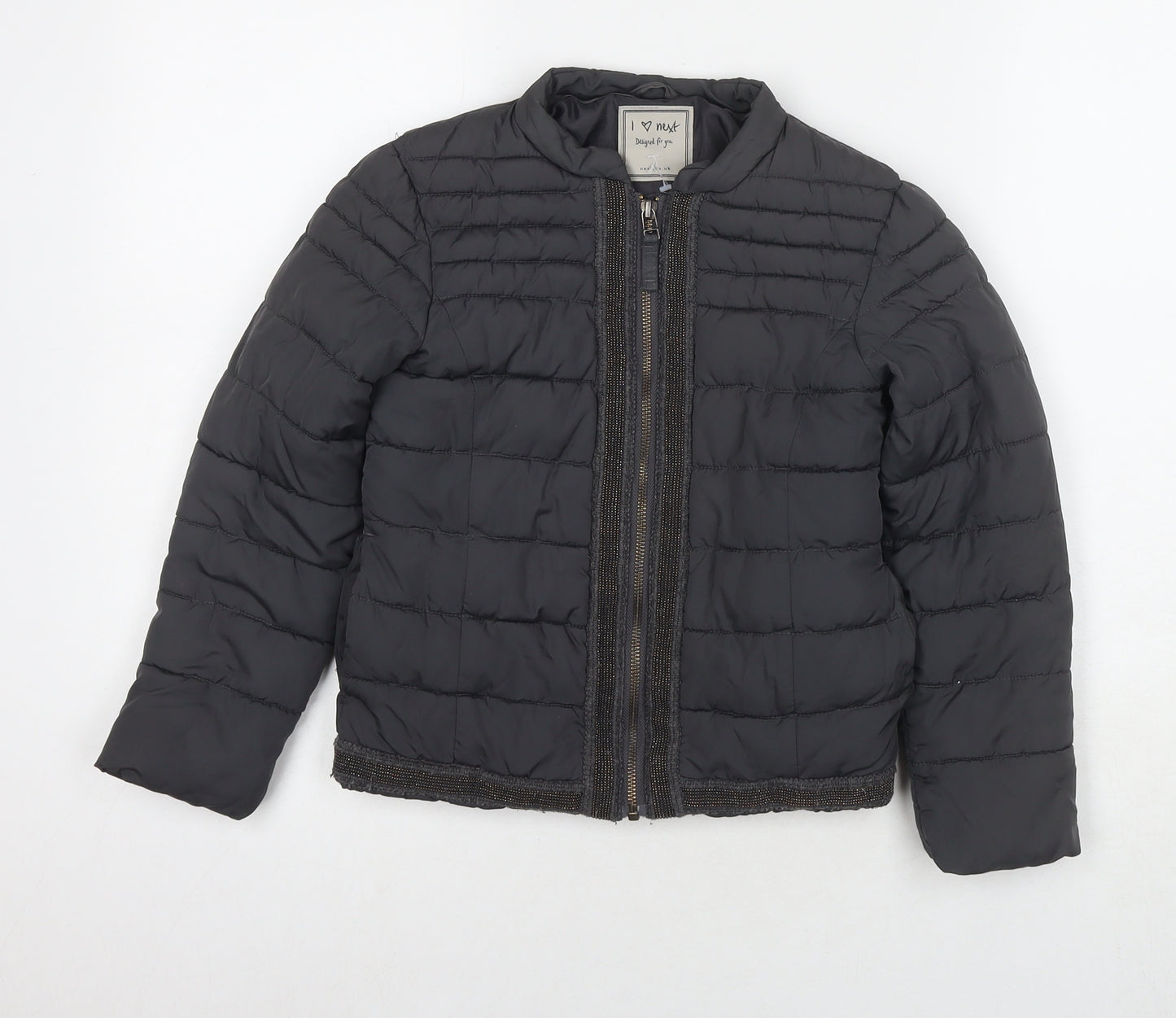 NEXT Girls Grey Puffer Jacket Jacket Size 8 Years Zip