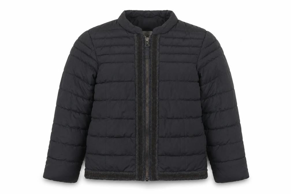 Front view of Next girls’ grey puffer jacket jacket, size 8, years zip