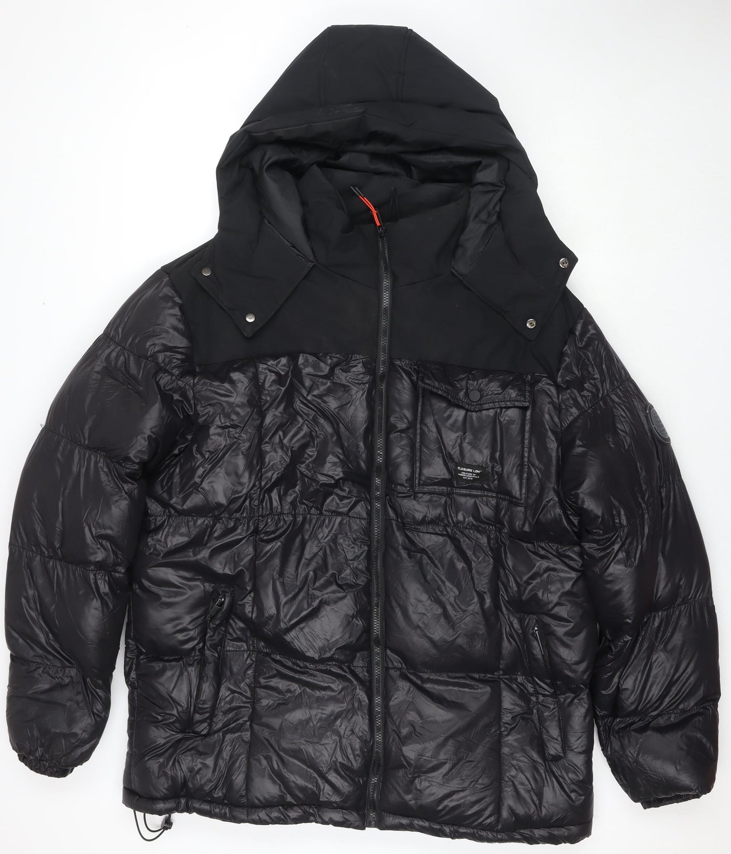 Closure Mens Black Puffer Jacket Coat Size XL Zip