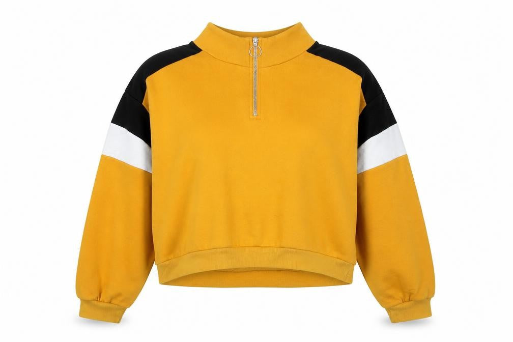 Front view of Divided by H&M women’s yellow cotton pullover sweatshirt, size XL, pullover