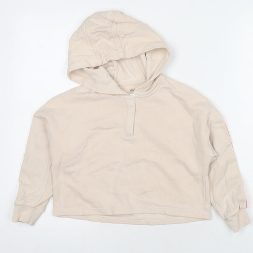 Marks and Spencer Girls Beige Polyester Pullover Hoodie Size 7-8 Years Pullover