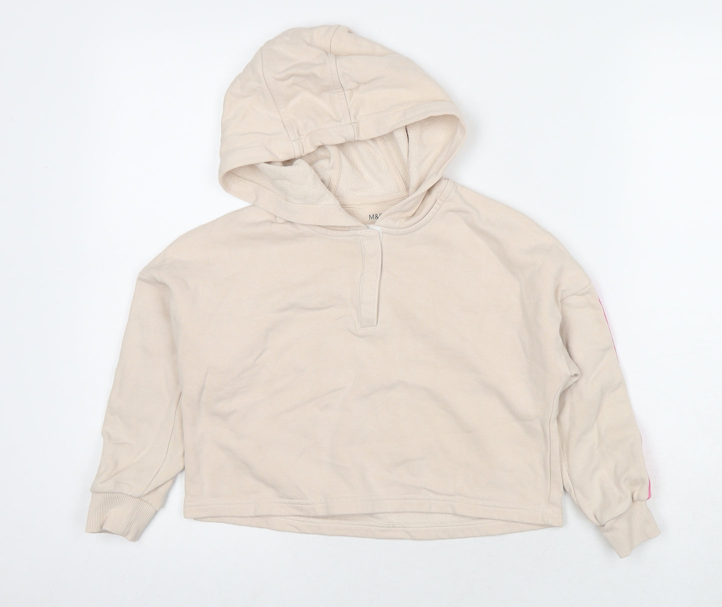 Marks and Spencer Girls Beige Polyester Pullover Hoodie Size 7-8 Years Pullover
