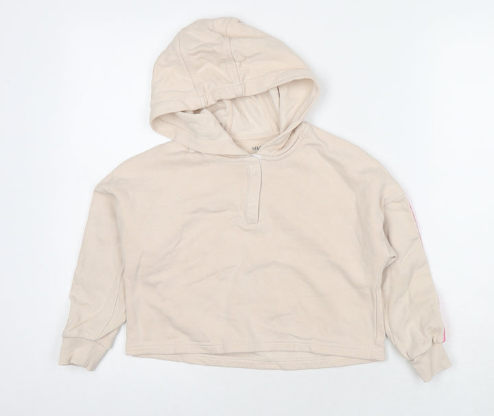 Marks and Spencer Girls Beige Polyester Pullover Hoodie Size 7-8 Years Pullover