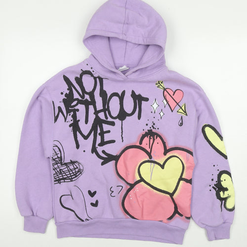 Zara Girls Purple Cotton Pullover Sweatshirt Size 13-14 Years Pullover - Flowers Graffiti