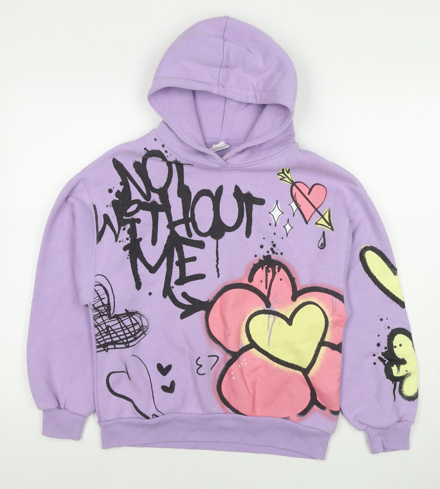 Zara Girls Purple Cotton Pullover Sweatshirt Size 13-14 Years Pullover - Flowers Graffiti