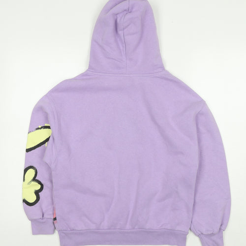 Zara Girls Purple Cotton Pullover Sweatshirt Size 13-14 Years Pullover - Flowers Graffiti