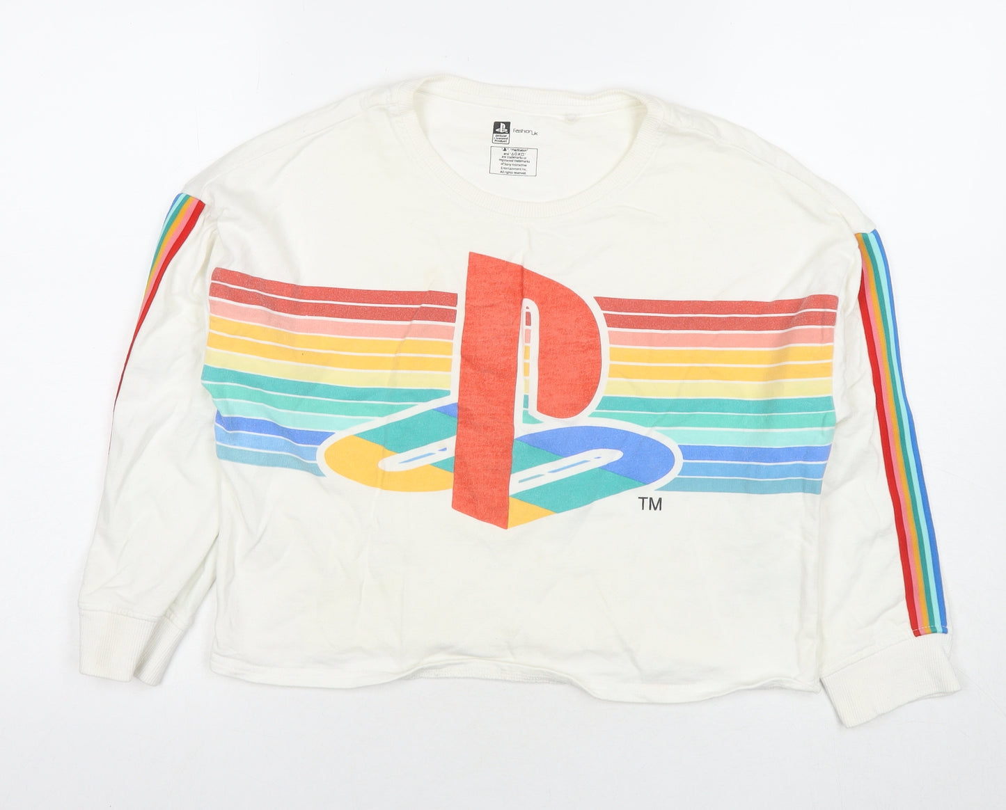 PlayStation Girls White Striped Cotton Pullover Sweatshirt Size 13 Years Pullover - Logo