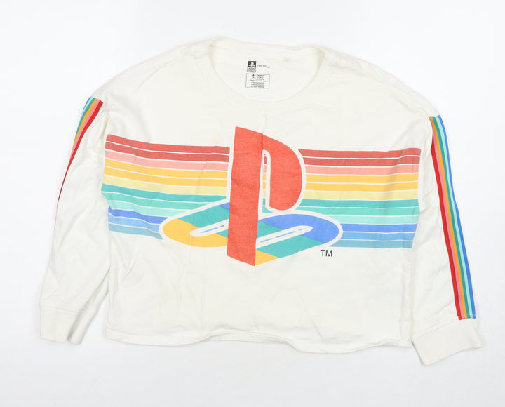 PlayStation Girls White Striped Cotton Pullover Sweatshirt Size 13 Years Pullover - Logo