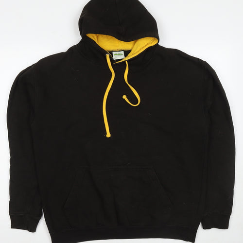 Justhoods Mens Black Cotton Pullover Hoodie Size L