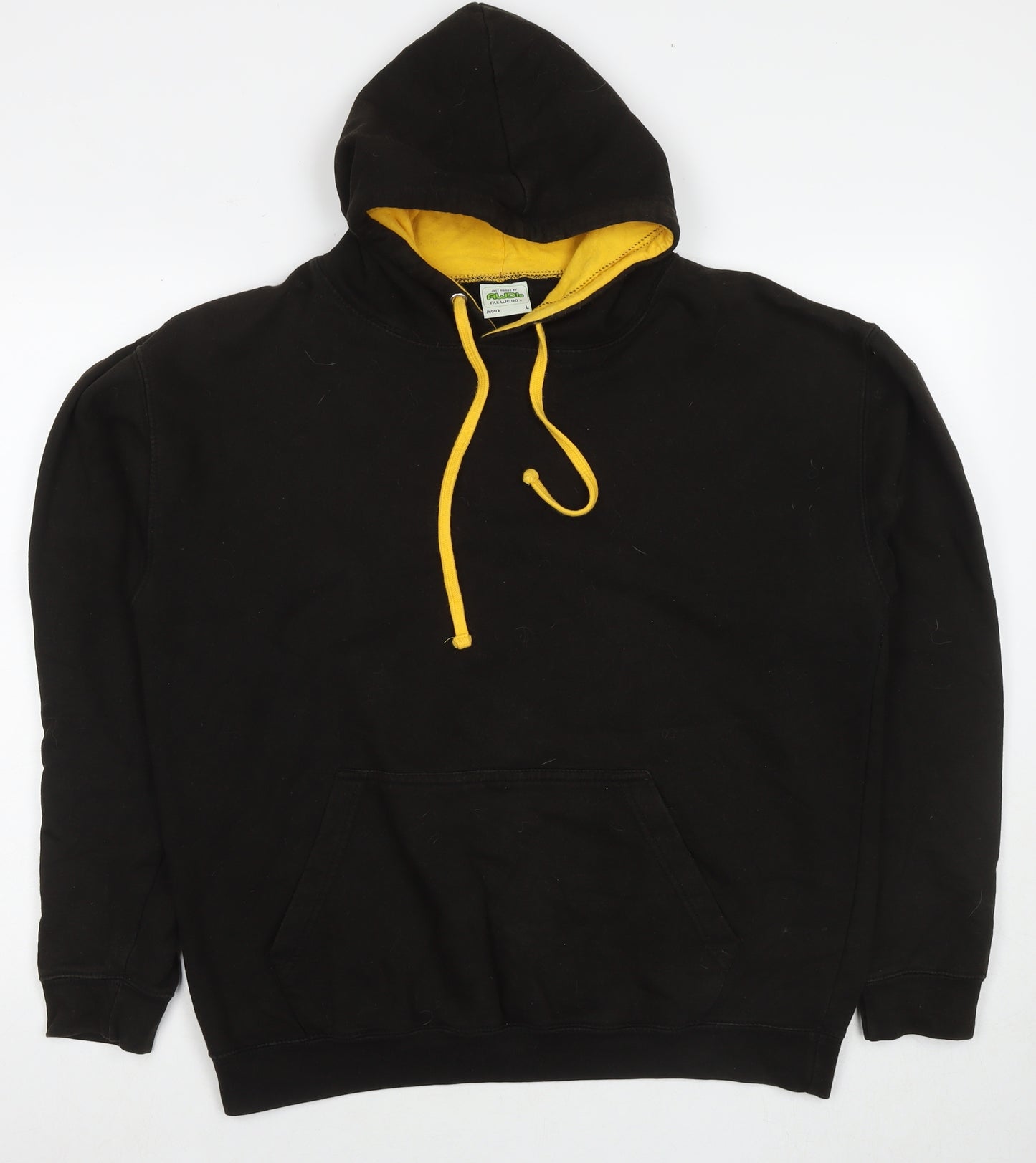 Justhoods Mens Black Cotton Pullover Hoodie Size L
