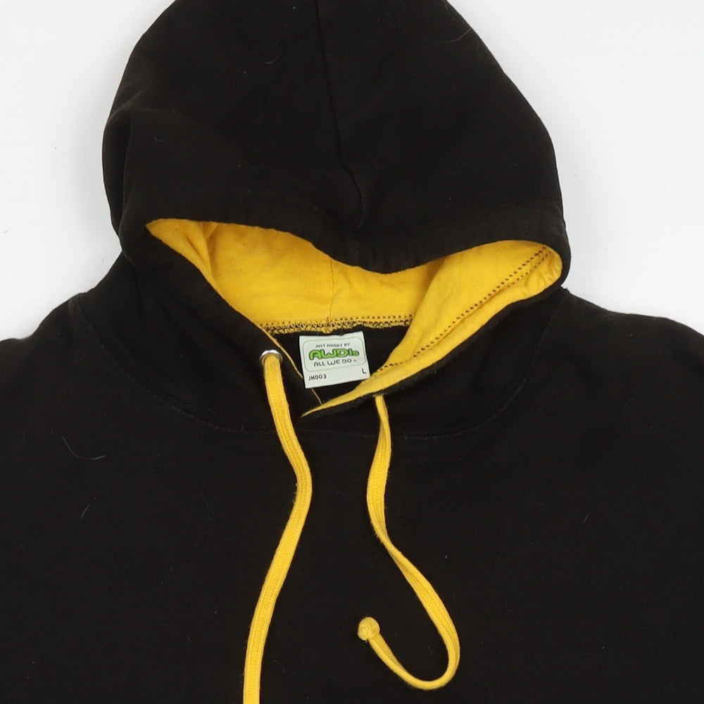 Justhoods Mens Black Cotton Pullover Hoodie Size L