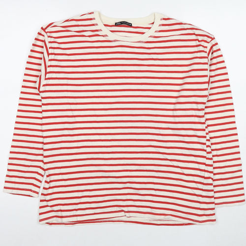 Zara Womens Red Striped Cotton Pullover Sweatshirt Size L Pullover