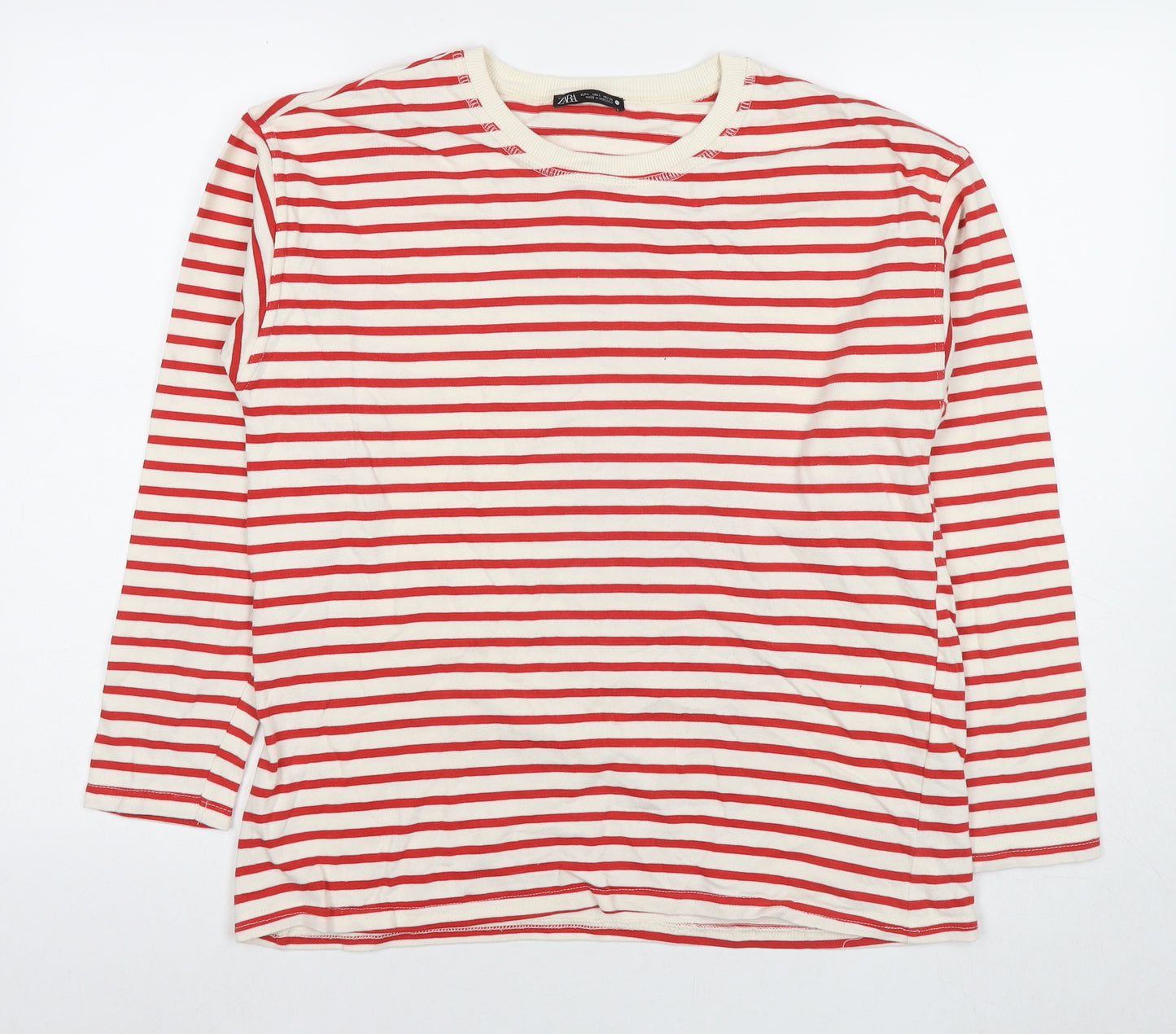 Zara Womens Red Striped Cotton Pullover Sweatshirt Size L Pullover