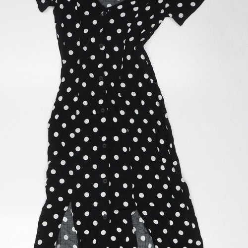 Divided by H&M Womens Blue Polka Dot Viscose A-Line Size 6 V-Neck Button