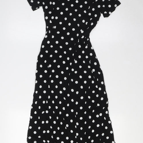 Divided by H&M Womens Blue Polka Dot Viscose A-Line Size 6 V-Neck Button