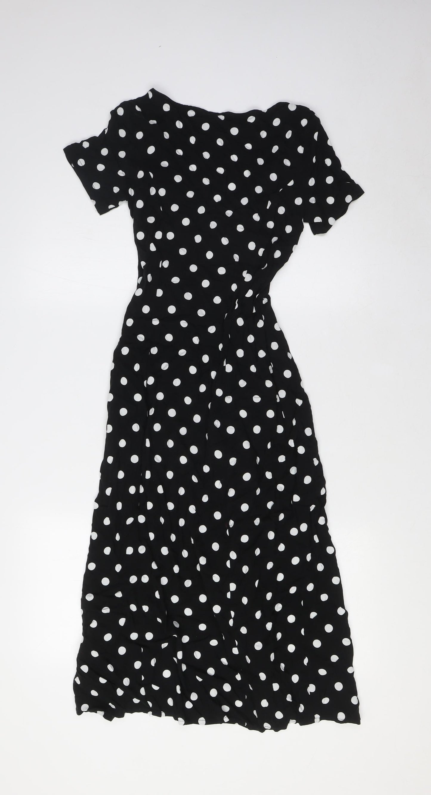 Divided by H&M Womens Blue Polka Dot Viscose A-Line Size 6 V-Neck Button