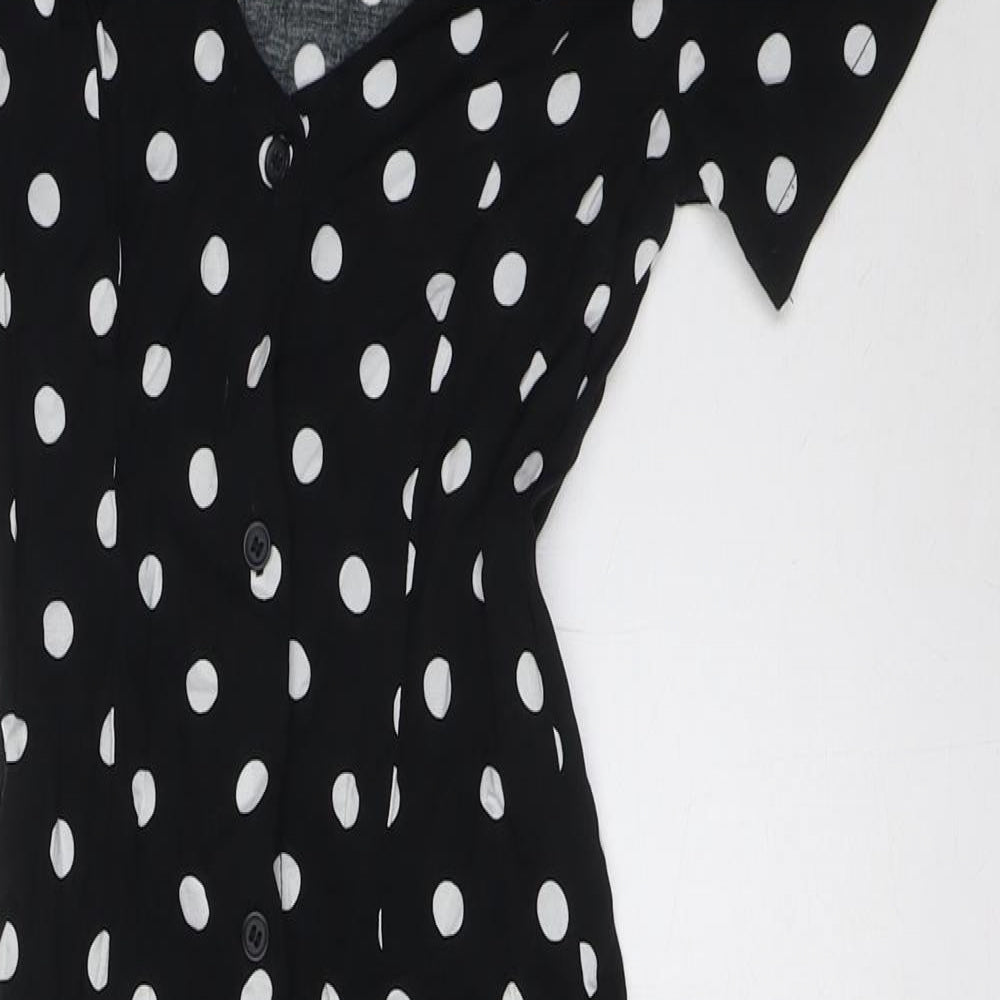 Divided by H&M Womens Blue Polka Dot Viscose A-Line Size 6 V-Neck Button