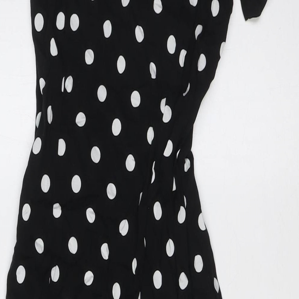 Divided by H&M Womens Blue Polka Dot Viscose A-Line Size 6 V-Neck Button