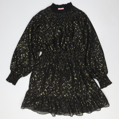 Kling Womens Black Polyester A-Line Size L Mock Neck Zip - Gold Detail