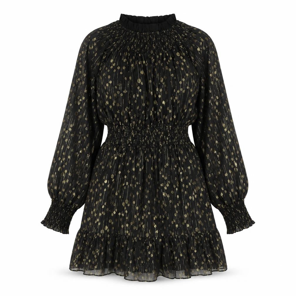 Kling Womens Black Polyester A-Line Size L Mock Neck Zip - Gold Detail