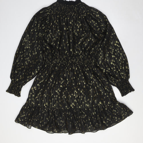 Kling Womens Black Polyester A-Line Size L Mock Neck Zip - Gold Detail