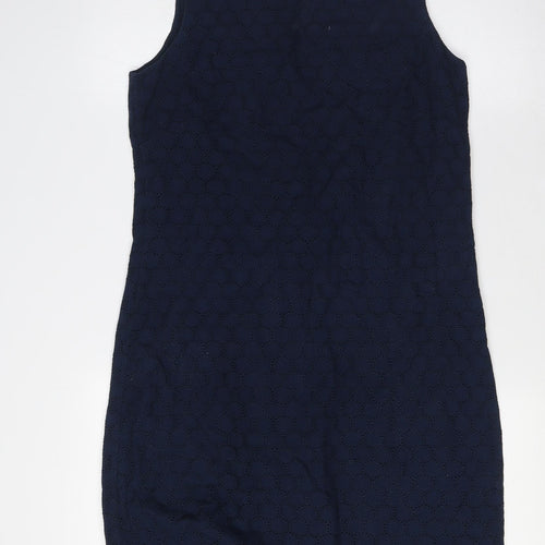 Gap Womens Blue Cotton Pencil Dress Size 4 Boat Neck Zip - Broderie Englaise