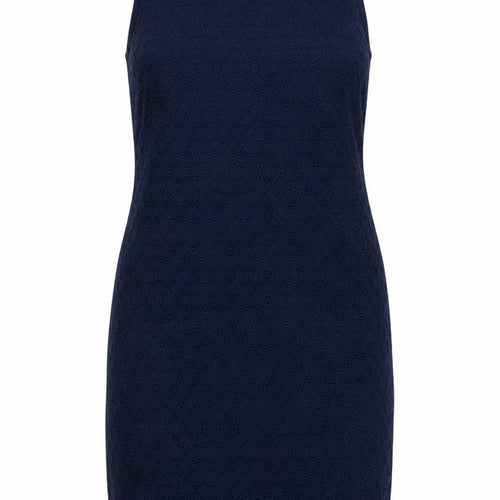 Gap Womens Blue Cotton Pencil Dress Size 4 Boat Neck Zip - Broderie Englaise